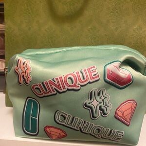 Clinique mint colored Cosmetic Pouch with Silver Zipper